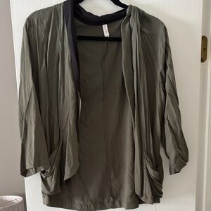 Xhilaration Olive Green Draped Open Blazer with Black Trim